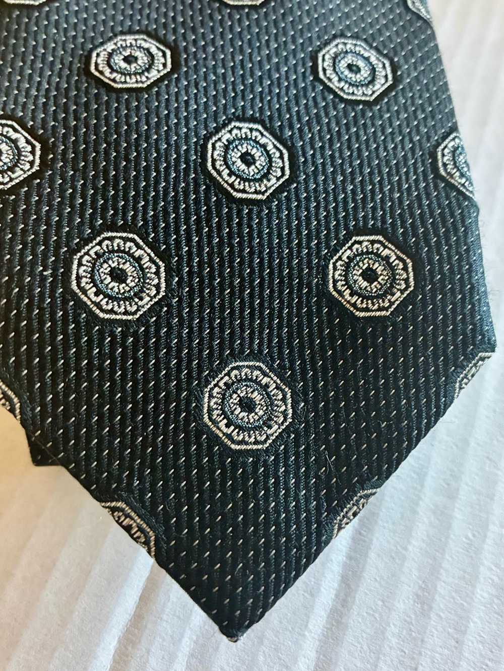 David Donahue Purple Geometric Silk Tie Black silver 3” Handmade USA